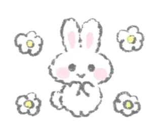 🩹 96a7f66b 兔子, 兔子, 花, 可爱, 卡哇伊, 动物, 白色 telegram sticker