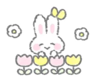 🍘 cbc35b7a 兔子, 兔子, 花, 可爱, 春天, 动物, 卡哇伊 telegram sticker