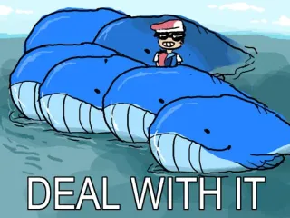 😎 543e98ec DEAL WITH IT 仕方ない, ミーム, クジラ, アニメ, 水, サングラス telegram sticker