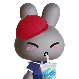 🥸 7133046e 토끼, 의인화, 귀여운, 마시는, 음료, 모자 telegram sticker