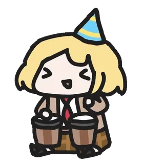 🪘 acae9617 Amelia Watson amelia watson, vtuber, hololive, anniversaire, chapeau de fête, mignon, bongos telegram sticker