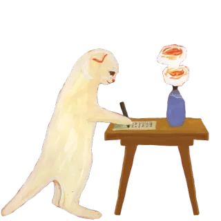 ✍ e93a3634 anjing, menulis, meja, bunga, imut, kartun telegram sticker