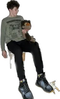 🪑 803eee60 THE WEEKEND IS MINE 소년, 스웨터, 양말, 의자, 인형, 앉아있는 telegram sticker