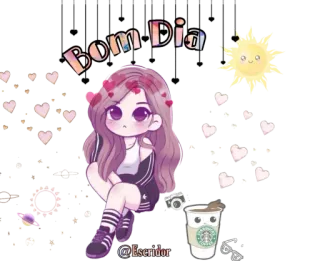 🌈 79c29b9d Bom dia bom dia, fofo, kawaii, sol, café, corações telegram sticker