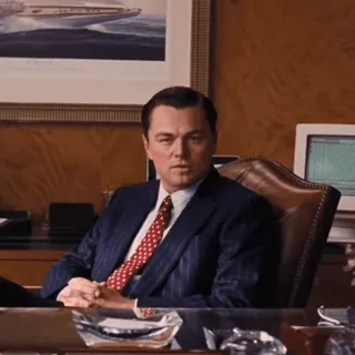 😊 891b1b21 Jordan Belfort The Wolf of Wall Street leonardo dicaprio, filme, terno, escritório telegram sticker