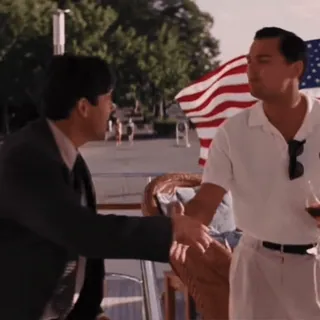 🤝 fbe84d37 The Wolf of Wall Street Leonardo DiCaprio, aperto de mão, dinheiro, sucesso, festa telegram sticker