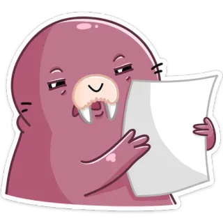 🤔 1651f213 Tricheco, Animale, Cartone animato, Lettura, Carta, Mammifero telegram sticker