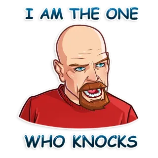 😠 78a62a0f Walter White Breaking Bad I AM THE ONE WHO KNOCKS วอลเตอร์ ไวท์, ไฮเซนเบิร์ก, Breaking Bad, ฉันนี่แหละคือคนที่เคาะประตู, หัวล้าน, เคราแพะ telegram sticker