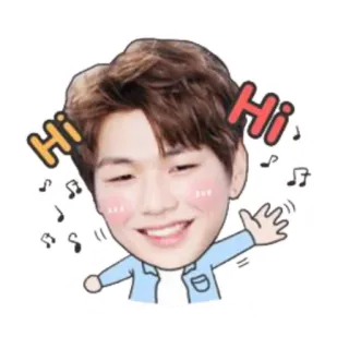 🕶 55f75174 Hi Hi saludo, dibujos animados, sonrisa, notas musicales, saludando, hola telegram sticker