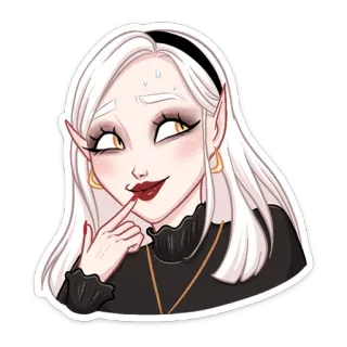 😏 e295a166 엘프, 여자, 만화, 스티커, 흰머리, 초상화 telegram sticker