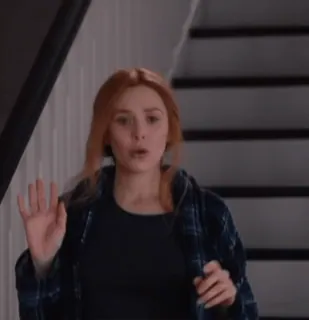 ✨ b0d378fb Wanda Maximoff WandaVision wanita, Marvel, Wanda, terkejut, rambut merah, ketakutan telegram sticker