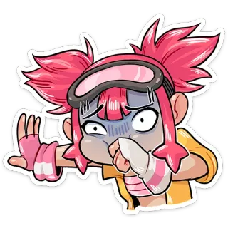 😔 1aa02744 cartoon, sticker, pink hair, goggles, worried, anime telegram sticker
