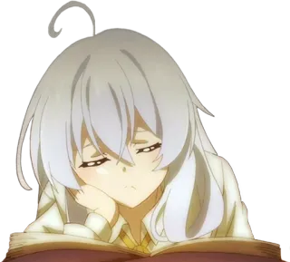 😔 f1877345 动漫, 女孩, 白发, 阅读, 书 telegram sticker