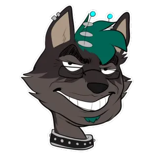 😏 2a2aac28 antropomorf, furry, wolf, cartoon, zelfgenoegzaam, bril, halsband telegram sticker