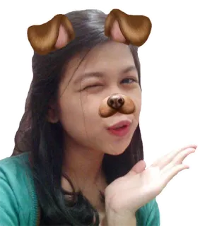 😜 f95f24e4 Selfie, Hundefilter, Frau, Zwinkern, Kussmund, Ohren, Nase whatsapp sticker