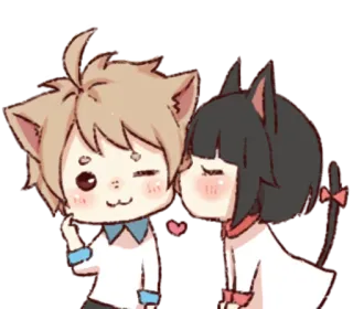 ❣ 94e93eed หูแมว, อนิเมะ, คู่รัก, จูบ, หัวใจ, น่ารัก, ความรัก, โรแมนติก telegram sticker