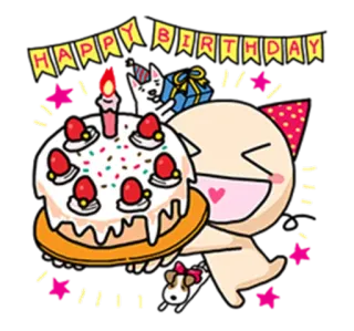 😘 4fed342b HAPPY BIRTHDAY anniversaire, gâteau, fête, dessin animé, fête, joyeux telegram sticker