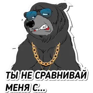 😕 d927c023 ТЫ НЕ СРАВНИВАЙ МЕНЯ С... beruang, kacamata hitam, keren, binatang, kartun, rantai whatsapp sticker