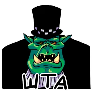 😳 632e96d2 WTA 兽人, 奇幻, 卡通, 角色, 绿色, 高礼帽 telegram sticker