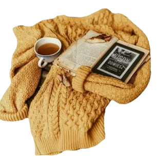 🧡 d05bf9b0 毛衣, 书, 茶, 舒适, 阅读, 秋天, 秋天 whatsapp sticker