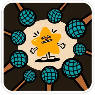 🎤 0ab39335 ดาว, ไมโครโฟน, สปอตไลท์, การ์ตูน, การแสดง, เวที, คนดัง, ภาพประกอบ telegram sticker