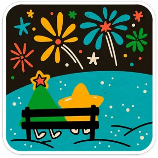 🎊 196f8121 ดอกไม้ไฟ, ดาว, ม้านั่ง, กลางคืน, ท้องฟ้า, การเฉลิมฉลอง telegram sticker