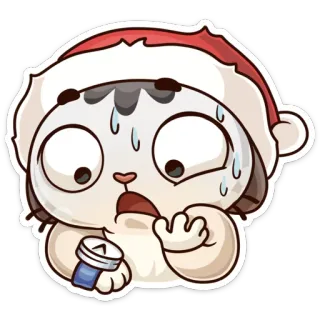 😨 7dfbb005 kucing, natal, topi Santa, gugup, kartun telegram sticker