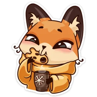 ☕ d84161f7 rubah, kue kering, musim dingin, imut, binatang, syal, kopi, kartun telegram sticker