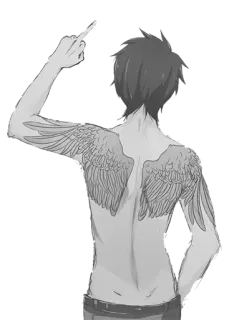 🖕 81dd7598 środkowy palec, obraźliwy gest, skrzydła, tatuaż, ilustracja, sztuka telegram sticker