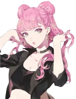 💃 9dc271e6 Anime, Różowe włosy, Portret, Kreskówka, Kobieta, Młoda, Dziewczyna telegram sticker