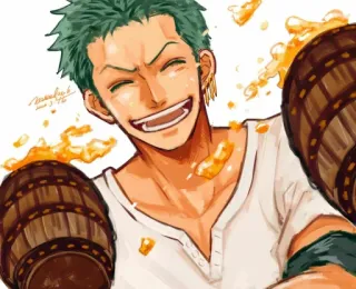 🍻 5203a1b2 Zoro One Piece อนิเมะ, วันพีซ, โซโล, ดื่ม, ยิ้ม, ตัวละคร telegram sticker