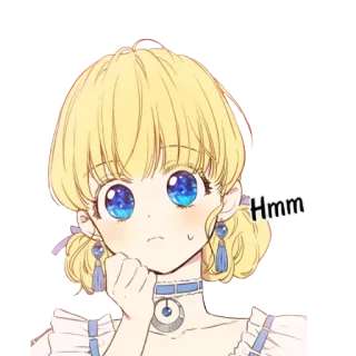 😟 807eff9b Hmm anime, cartoon, cute, thinking, blonde, girl whatsapp sticker