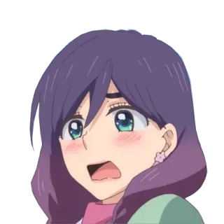 😦 7c87bdc7 anime, mulher, desenho animado, cabelo roxo, expressão telegram sticker