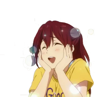 😍 613eca7d GOOD Anime, Ragazza, Sorriso, Felice, Carino, Cartone animato telegram sticker