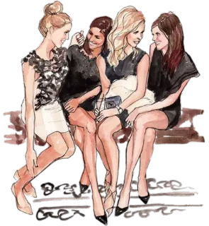 👭 2458c3ab women, friends, fashion, dress, friendship, illustration, group, girls whatsapp sticker