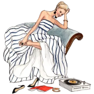 😍 45e19820 woman, dress, record player, fashion, illustration whatsapp sticker