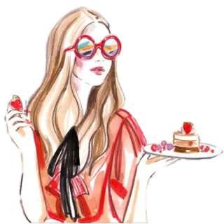 🍰 4b9b3417 woman, fashion, style, cake, strawberry, illustration, dessert whatsapp sticker