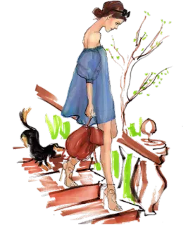 🚶‍♀ 7f2fcd8a fashion, illustration, woman, dress, style, dog whatsapp sticker