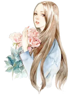 🌸 d27bdc0b woman, roses, portrait, flowers, art, illustration, watercolor whatsapp sticker