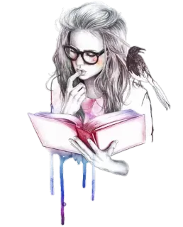 📖 ff996d97 woman, reading, bird, glasses, book, illustration whatsapp sticker