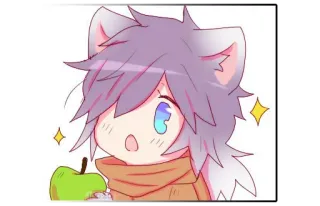 🍏 4e959983 Anime, Desenho animado, Kawaii, Chibi, Fofo, Lobo, Maçã, Arte digital telegram sticker