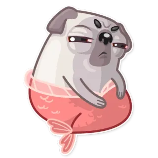 😞 263ed498 Hund, Mops, Meerjungfrau, Cartoon, Süß, Tier, Fantasy whatsapp sticker