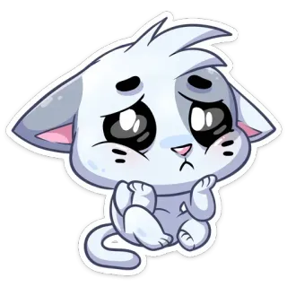 😣 0609be70 chaton, triste, mignon, chat, chat blanc, chat dessin animé telegram sticker
