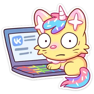 😳 b1581ad3 chat licorne, dessin animé, kawaii, ordinateur portable, autocollant telegram sticker