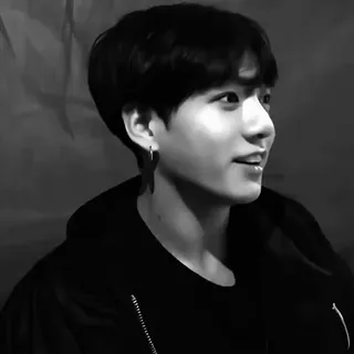 🎤 b2b301bf Jungkook kpop, bts, zanger, idool, zwart wit telegram sticker