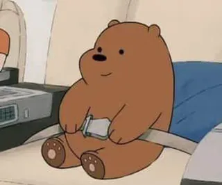🐼 20e3dfee Grizz We Bare Bears Мы обычные медведи, Гризз, медведь, мультфильм, сидящий, самолет, ремень безопасности telegram sticker