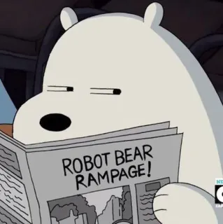 🐼 fc93b3a5 Ice Bear We Bare Bears ROBOT BEAR RAMPAGE! мультфильм, медведь, газета, робот, буйство telegram sticker