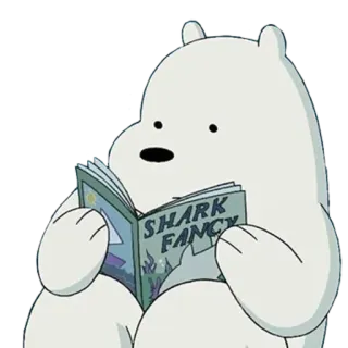 🤓 2522bc86 Ice Bear We Bare Bears SHARK FANCY Мультфильм, Белый медведь, Чтение, Книга, Акула, Смешной, Мы обычные медведи whatsapp sticker