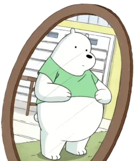 🏐 abbe19e3 Ice Bear We Bare Bears Мультфильм, Белый медведь, Зеркало, Отражение, Зеленая футболка whatsapp sticker