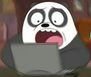 ✨ 6b49352f Panda We Bare Bears パンダ, ぼくらベアベアーズ, アニメ, 怖い, ラップトップ, ショック, リアクション telegram sticker